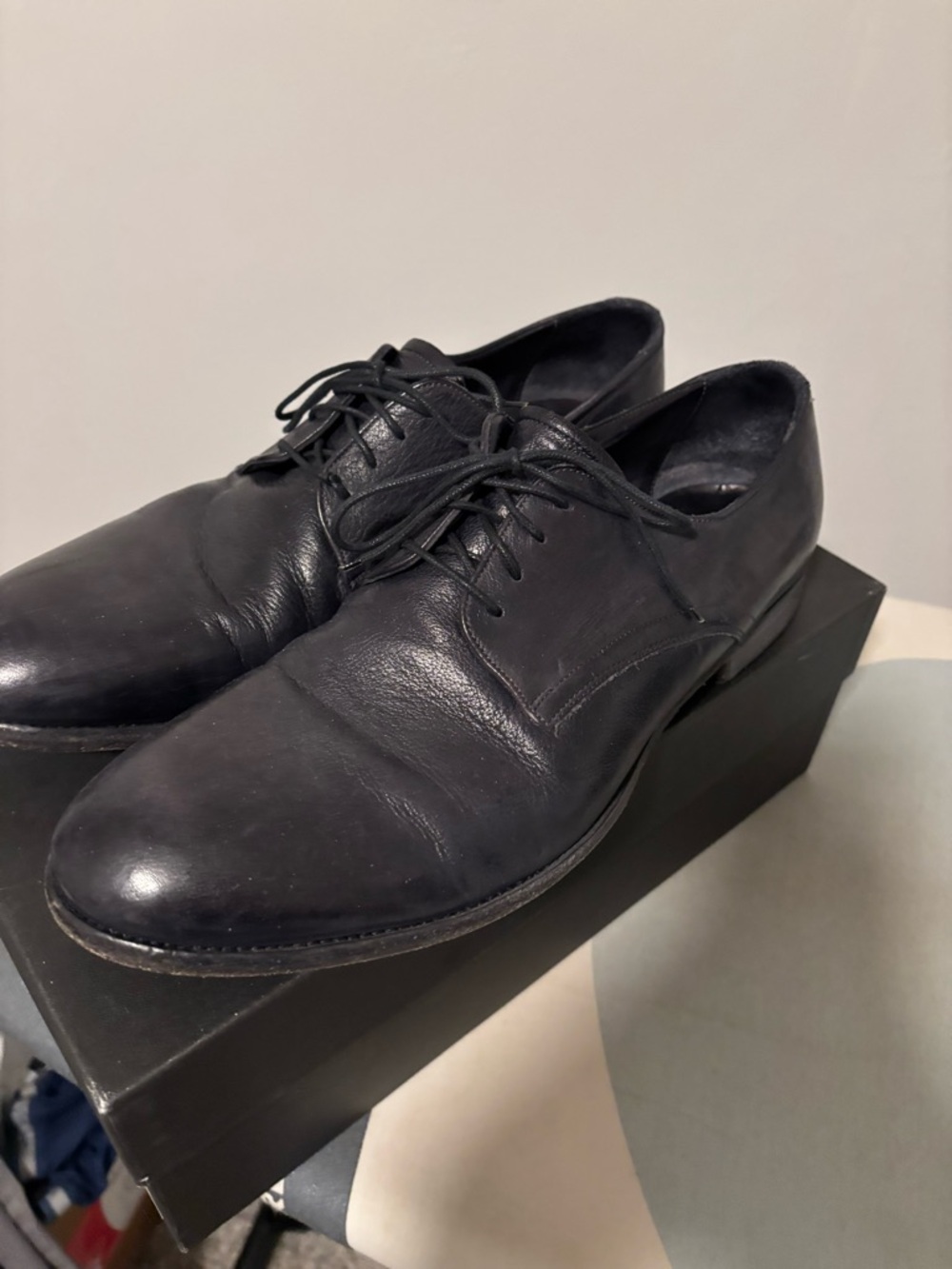 n.d.c. Navy Blue Leather Derby Shoes